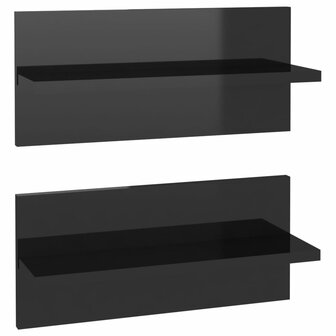 Wandschappen 2 st 40x11,5x18 cm hoogglans zwart 2