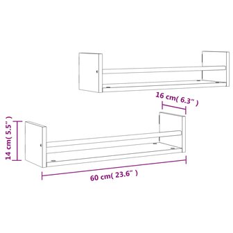 Wandschappen met stangen 2 st 60x16x14 cm gerookt eikenkleurig 8