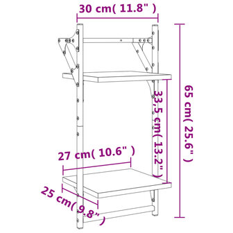 Wandschappen 2-laags met stangen 2 st 30x25x65 cm zwart 9