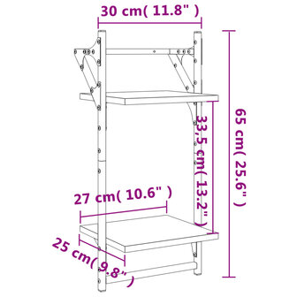 Wandschappen 2-laags met stangen 2 st 30x25x65 cm sonoma eiken 9