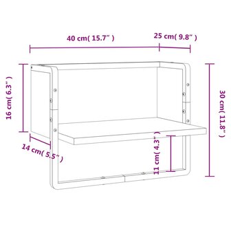 Wandschap met stang 40x25x30 cm zwart 8