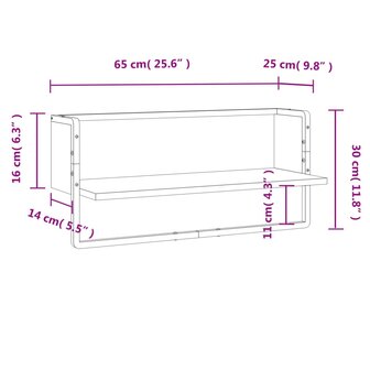 Wandschap met stang 65x25x30 cm gerookt eikenkleurig 8