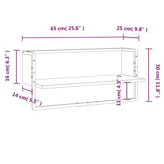 Wandschap met stang 65x25x30 cm grijs sonoma eikenkleurig 8