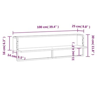 Wandschap met stang 100x25x30 cm zwart 8