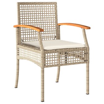 3-delige Bistroset met kussens poly rattan en acaciahout beige 5