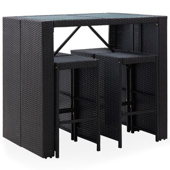 5-delige Tuinbarset poly rattan en glas zwart 2