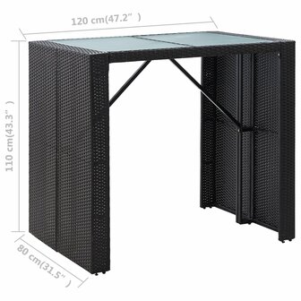 5-delige Tuinbarset poly rattan en glas zwart 10