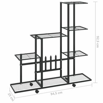 Bloemenstandaard met wielen 94,5x25x92,5 cm metaal zwart 7