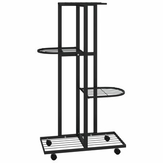 Bloemenstandaard met wielen 4-laags 44x23x80 cm ijzer zwart 2