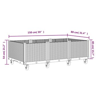 Plantenbak met wielen 150x80x54 cm polypropeen lichtgrijs 7