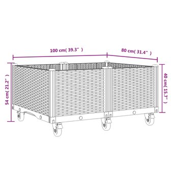 Plantenbak met wielen 100x80x54 cm polypropeen zwart 7