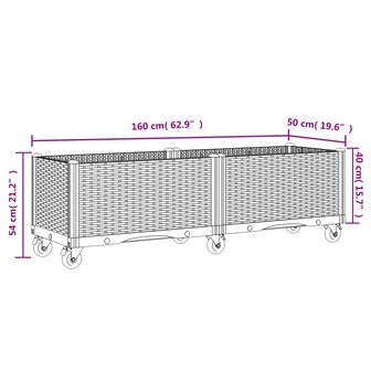 Plantenbak met wielen 160x50x54 cm polypropeen zwart 7