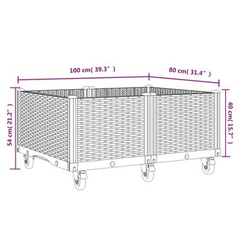 Plantenbak met wielen 100x80x54 cm polypropeen bruin 7