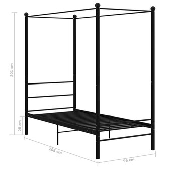 Hemelbedframe metaal zwart 90x200 cm 6