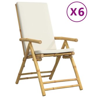 Bistrostoelen 6 st inklapbaar met kussens bamboe cr&egrave;mewit 2