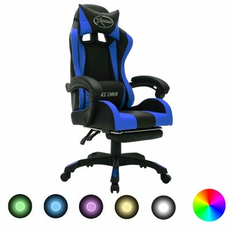 Racestoel met RGB LED-verlichting kunstleer blauw en zwart 1