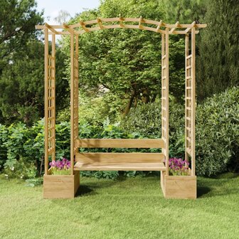 Pergola met bank en plantenbakken ge&iuml;mpregneerd grenenhout 1