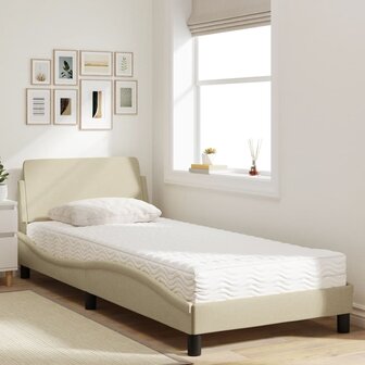 Bed met matras stof cr&egrave;mekleurig 90x200 cm 3