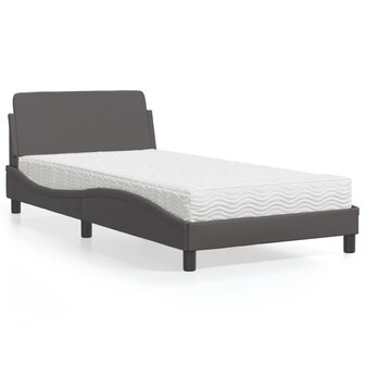 Bed met matras kunstleer grijs 100x200 cm 1