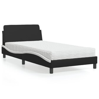 Bed met matras kunstleer zwart en wit 100x200 cm 1