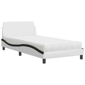 Bed met matras kunstleer wit en zwart 100x200 cm 2