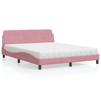 Bed met matras fluweel roze 160x200 cm 1