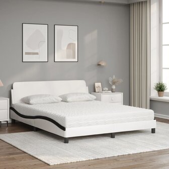 Bed met matras kunstleer wit en zwart 160x200 cm 3