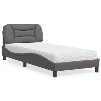 Bed met matras kunstleer grijs 80x200 cm 1