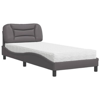 Bed met matras kunstleer grijs 80x200 cm 2