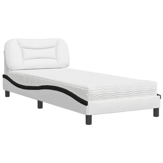 Bed met matras kunstleer zwart en wit 80x200 cm 2