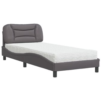 Bed met matras kunstleer grijs 90x200 cm 2