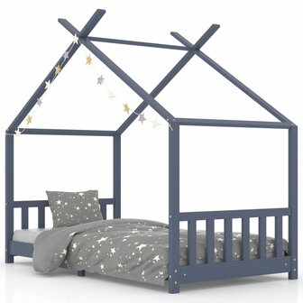 Kinderbedframe massief grenenhout grijs 90x200 cm 2