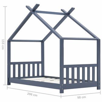 Kinderbedframe massief grenenhout grijs 90x200 cm 9