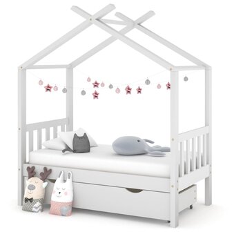 Kinderbedframe met lade massief grenenhout 70x140 cm wit 1