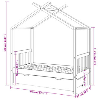 Kinderbedframe met lade massief grenenhout 70x140 cm wit 7