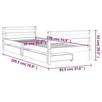 Kinderbedframe met lades 90x190 cm massief grenenhout wit 10