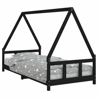 Kinderbedframe 90x200 cm massief grenenhout zwart 2