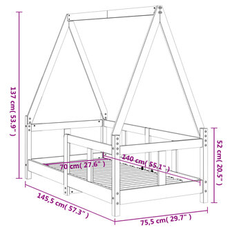 Kinderbedframe 70x140 cm massief grenenhout wit 10