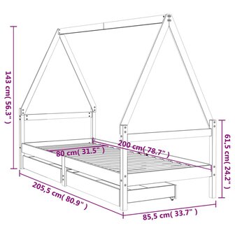 Kinderbedframe met lades 80x200 cm massief grenenhout 10