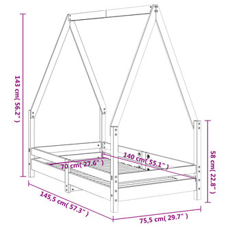 Kinderbedframe 70x140 cm massief grenenhout wit 9