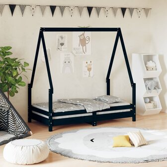 Kinderbedframe 70x140 cm massief grenenhout zwart 1