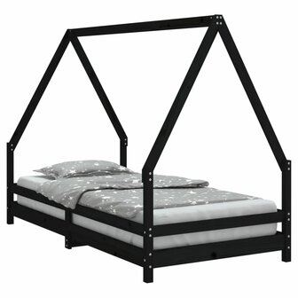 Kinderbedframe 90x190 cm massief grenenhout zwart 2