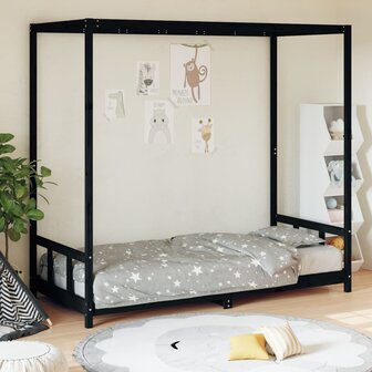 Kinderbedframe 90x190 cm massief grenenhout zwart 1