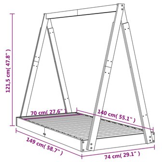 Kinderbedframe 70x140 cm massief grenenhout wit 9