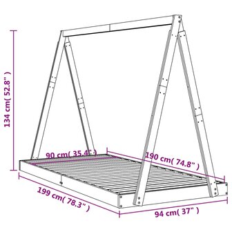 Kinderbedframe 90x190 cm massief grenenhout zwart 9