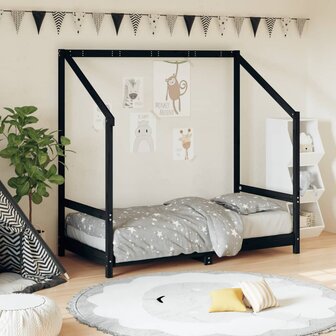 Kinderbedframe 80x160 cm massief grenenhout zwart 1