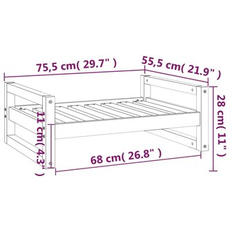 Hondenmand 75,5x55,5x28 cm massief grenenhout wit 8