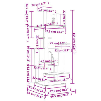 Kattenmeubel met sisal krabpalen 154 cm cr&egrave;mekleurig 7