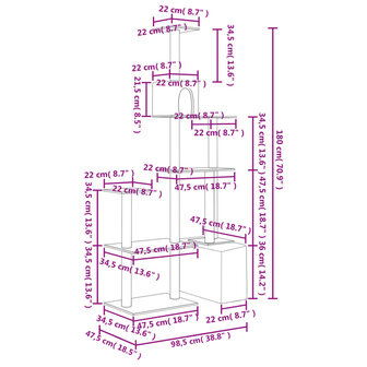 Kattenmeubel met sisal krabpalen 180 cm donkergrijs 7