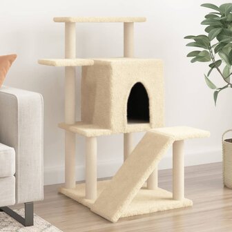 Kattenmeubel met sisal krabpalen 97 cm cr&egrave;mekleurig 1